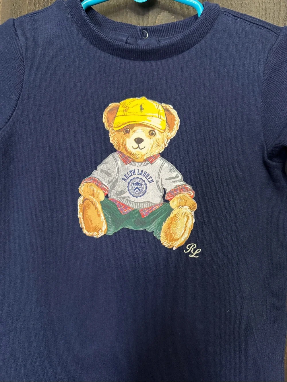 Ralph Lauren Baby Boy 9M Navy Polo Bear Lightweight Fleece One-Piece Long Sleeve